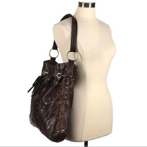 Le Bulga Leather Bag Purse Studded Tassels